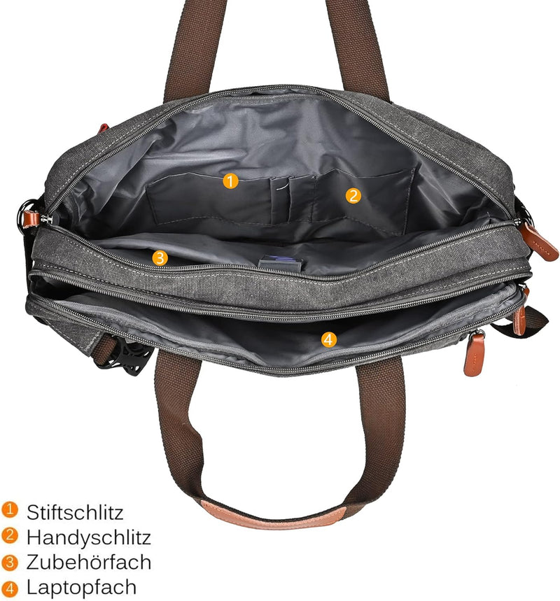 CoolBELL umwandelbar Laptoptasche 17 Zoll Aktentasche Messenger Bag Umhängetasche Business Backpack