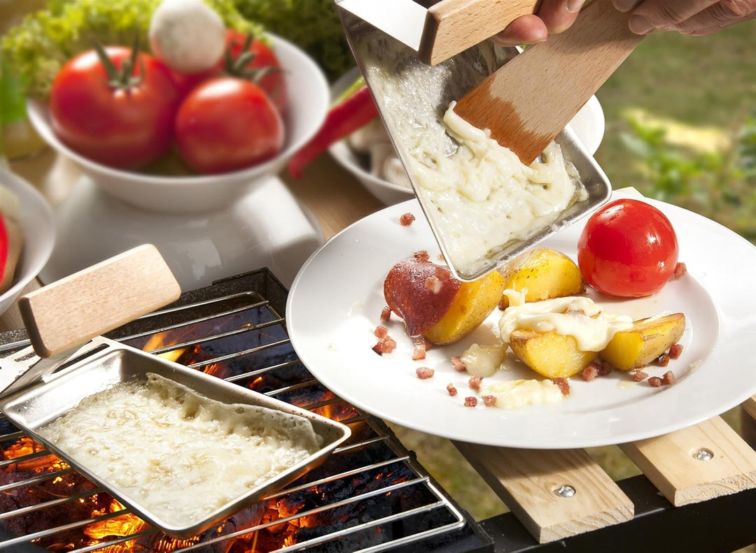 matrasa 2er Grillpfännchen RACLETTE - Grillpfannen mit abnehmbarem Griff und Spatel