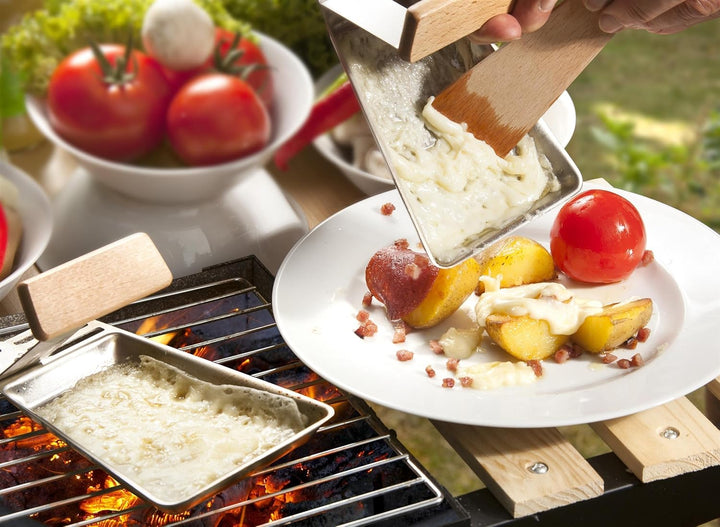 matrasa 2er Grillpfännchen RACLETTE - Grillpfannen mit abnehmbarem Griff und Spatel