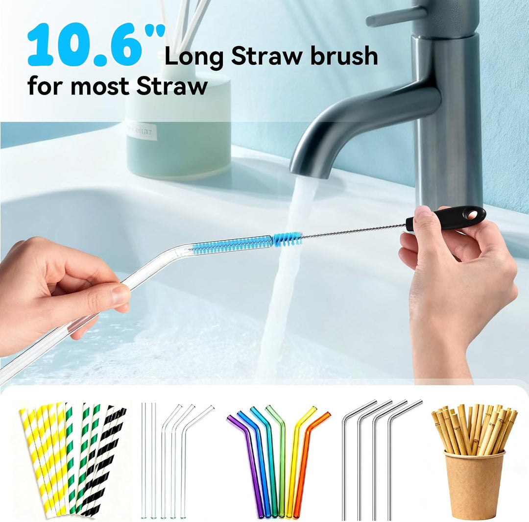 SLUXKE Long Handle Bottle Brush Set with Straw Cleaner Brush and 3 in 1 Cup Lid Cleaning Brush, Wate
