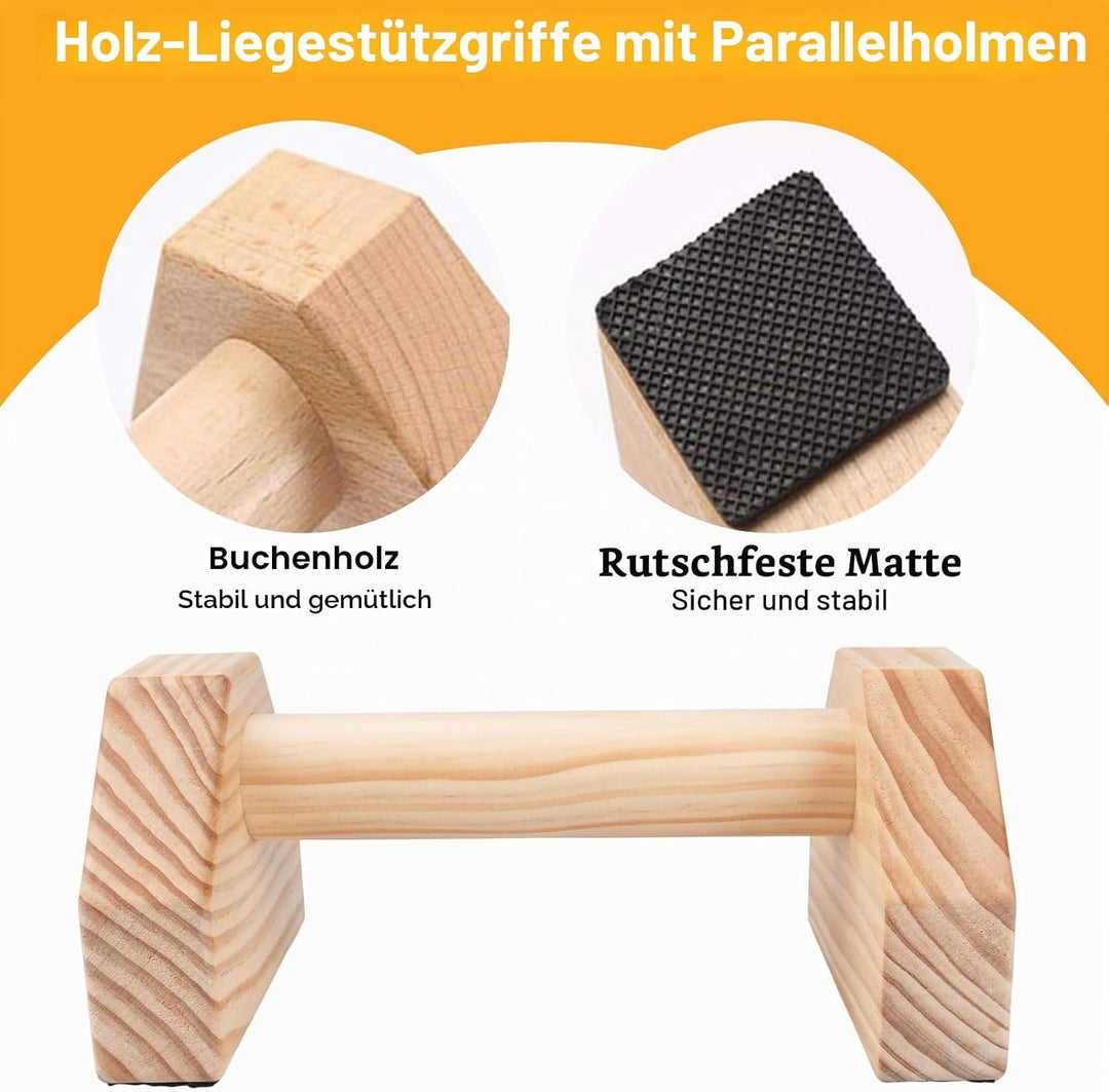 JOYBOY Liegestützgriffe Holz,Push-Up Bars,Premium Liegestützgriffe für Fitness,Holz Parallettes Cali