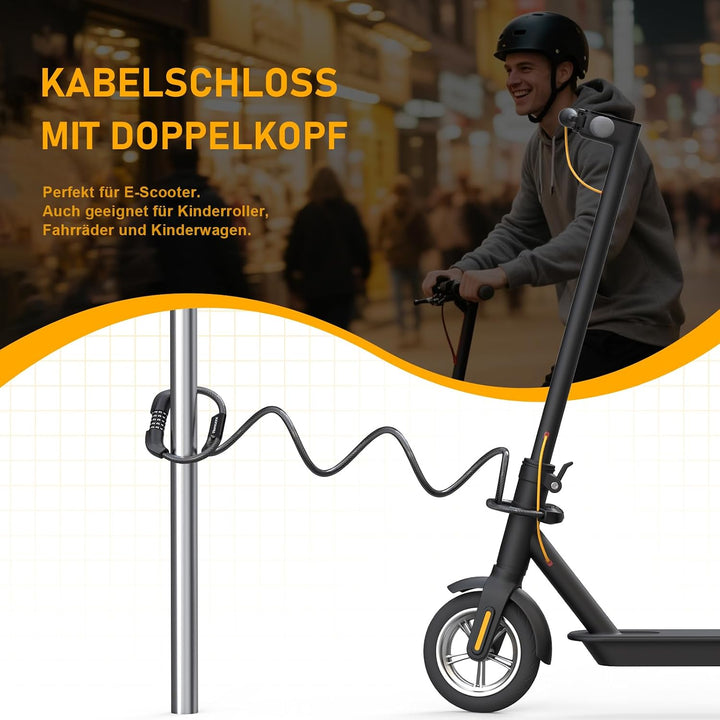 Honszex E Scooter Schloss, 5-stellig Kabel Schloss für E Scooter/Roller, Handschellenschloss, Zahlen
