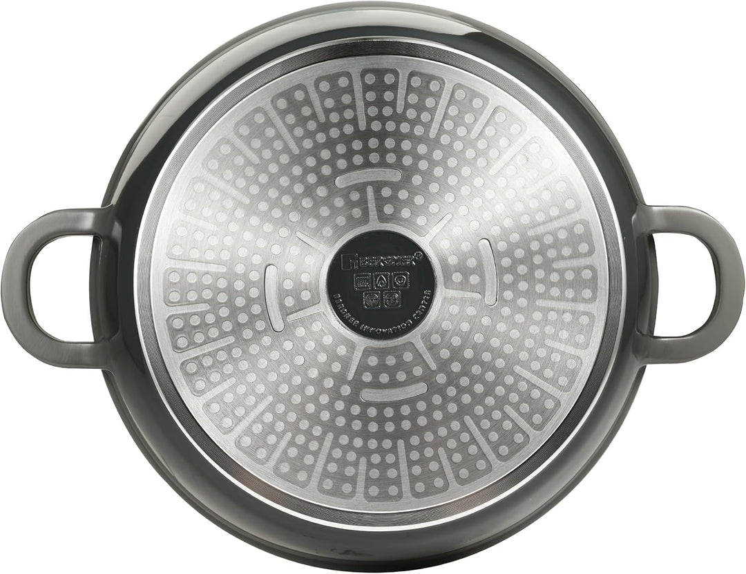 BERGNER E Xcalibur Grey – niedrige Pfanne mit 24-cm-Deckel – geschmolzenes Aluminium – cremefarbener
