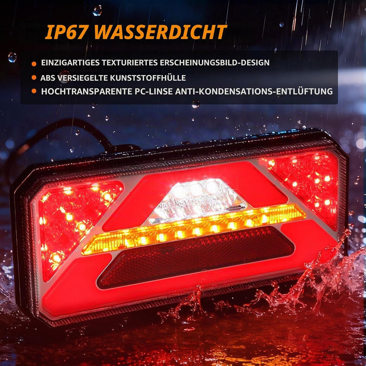 2 Stück LED Anhänger Rücklicht, 12V 24V Rückleuchten, IP67 Wasserdicht mit Fahr, Brems, Lenk, Rückfa