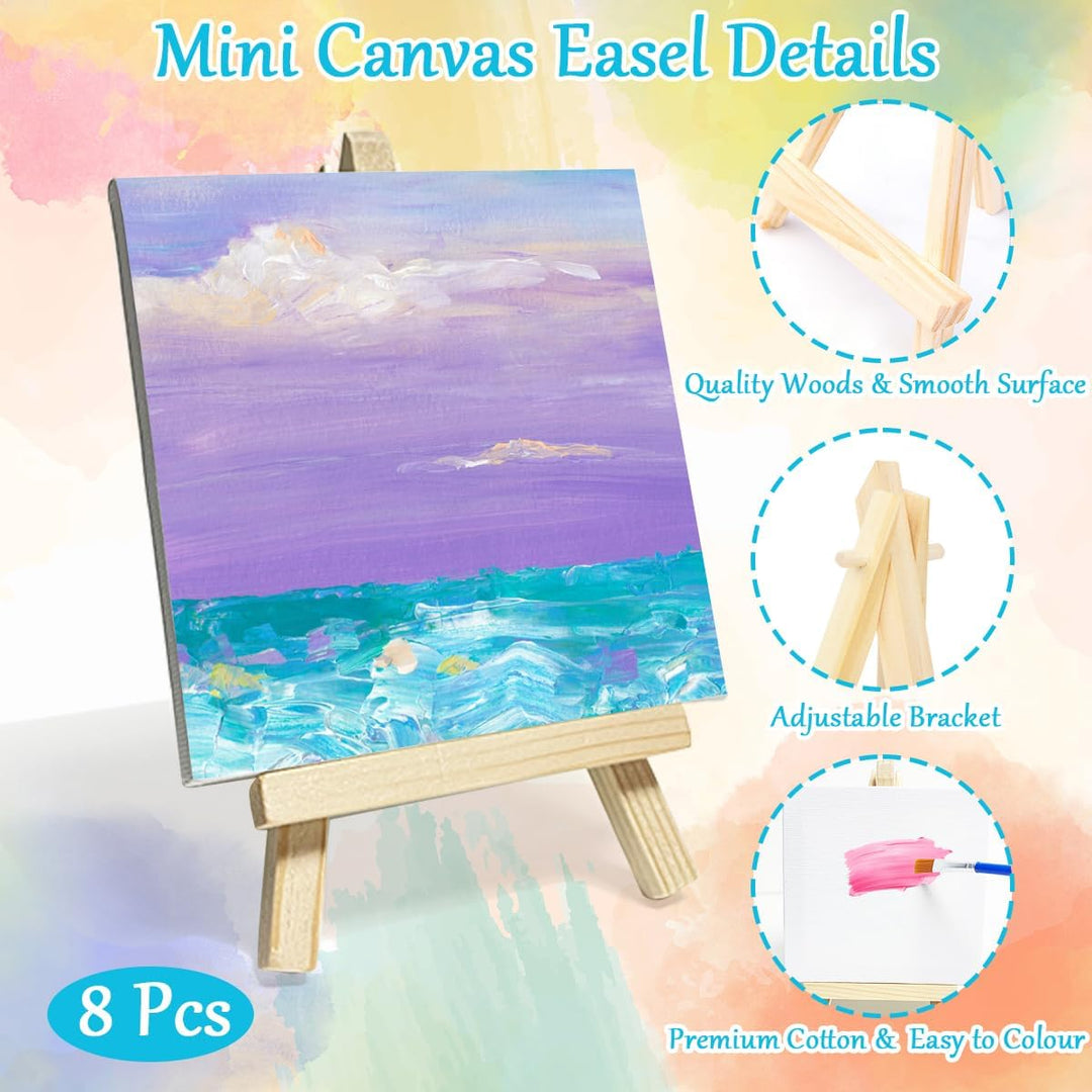 32Pcs Mini leinwand und Staffelei Set, XingyLi 8 kleine Leinwand Kunsttafeln mit 8 Künstler Dreieck