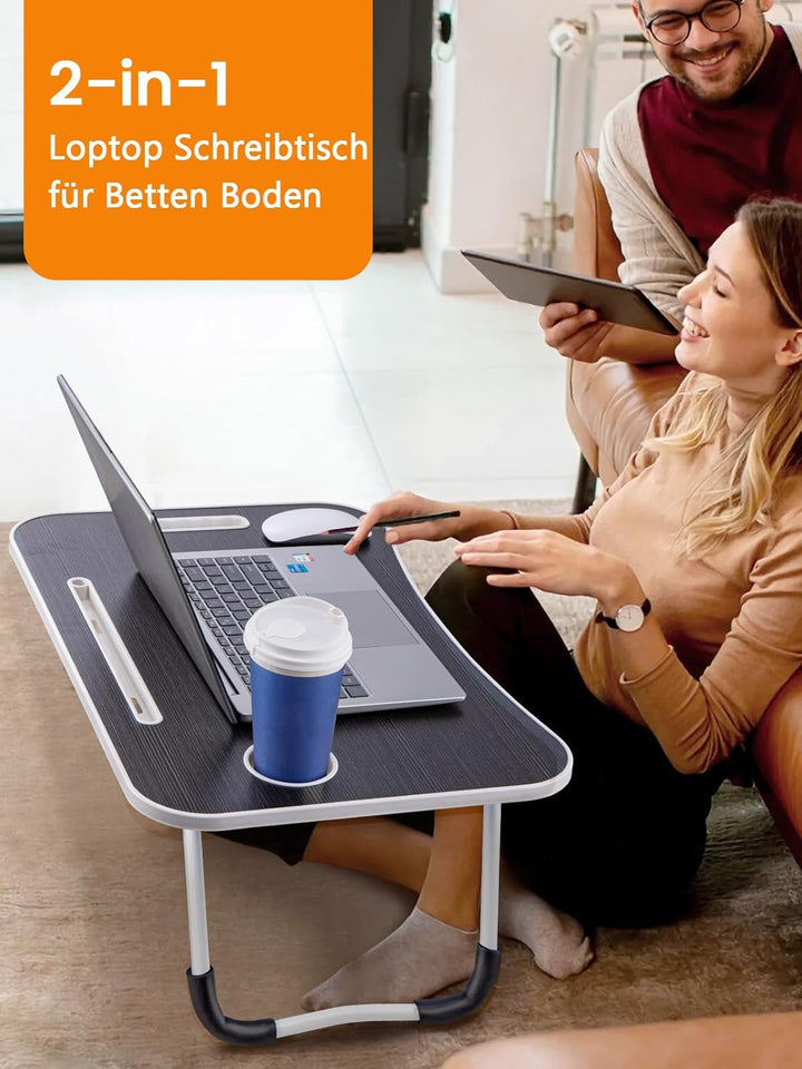 Laptoptisch Betttablett Tablet-Ständer & Becherhalter – Laptop Tisch für Bett, Sofa & Boden (60 x 40