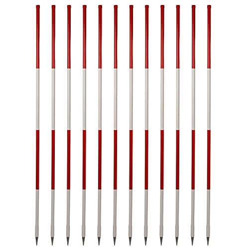Stahlrohr-Fluchtstäbe (12 Stück) - Bau-Qualität - 2.00 m - rot/weiss - runde Stahlspitze