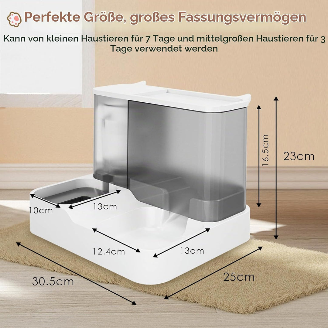 Futterautomat Katze Set, 3.8L 2-in-1 Automatischer Gravity Katzen Hund futterautomaten Wasserspender