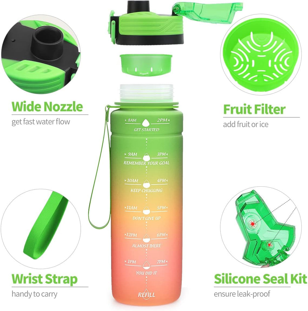 Coolfel Sport Trinkflasche 2l, 1,5l, 1l, 700ml, 500ml Trinkflasche Kinder Auslaufsicher, Motivierend