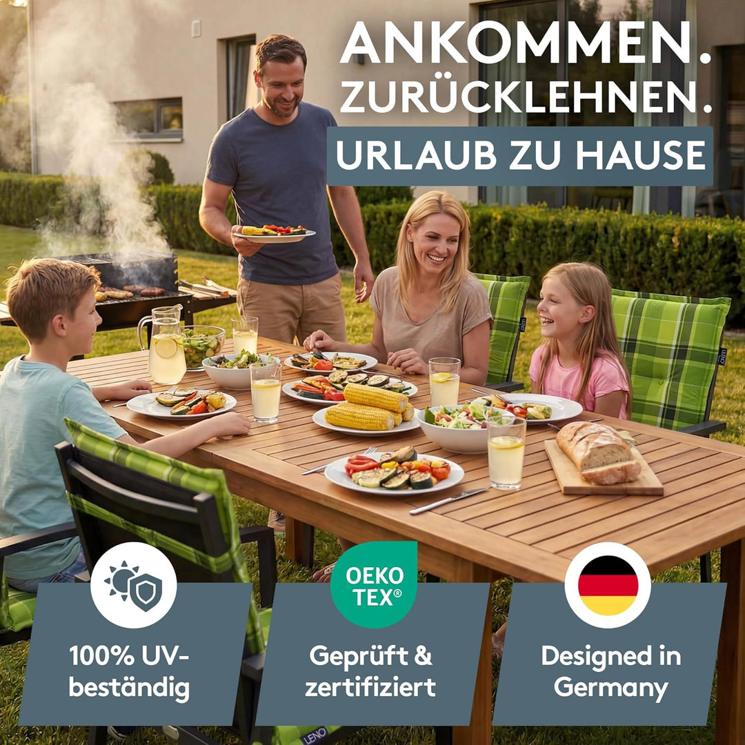 LILENO HOME Gartenstuhl Auflagen als [1er Set - Niedriglehner] in Karo Grün - Bequeme Liegen als Sit