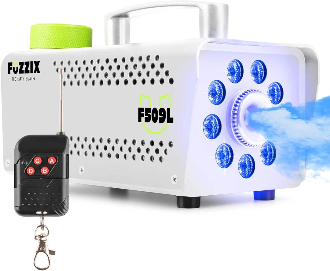 Fuzzix F509LW Nebelmaschine Mini mit LED Lichteffekt und 1L Nebelfluid, 500 Watt mit Fernbedienung,