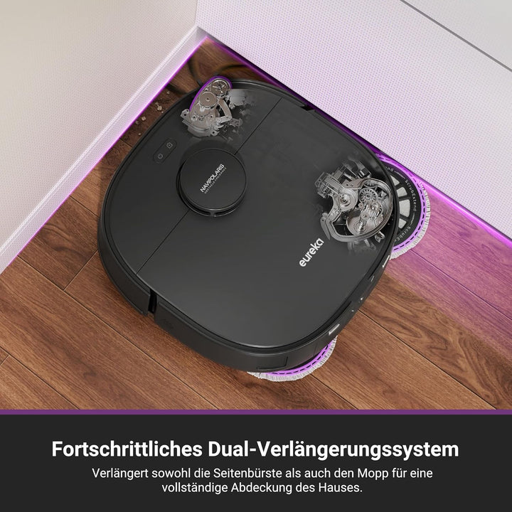EUREKA J15 Max Ultra Roboterstaubsauger mit Wischfunktion | Extensible Seitenbürste & Wischarm | 220