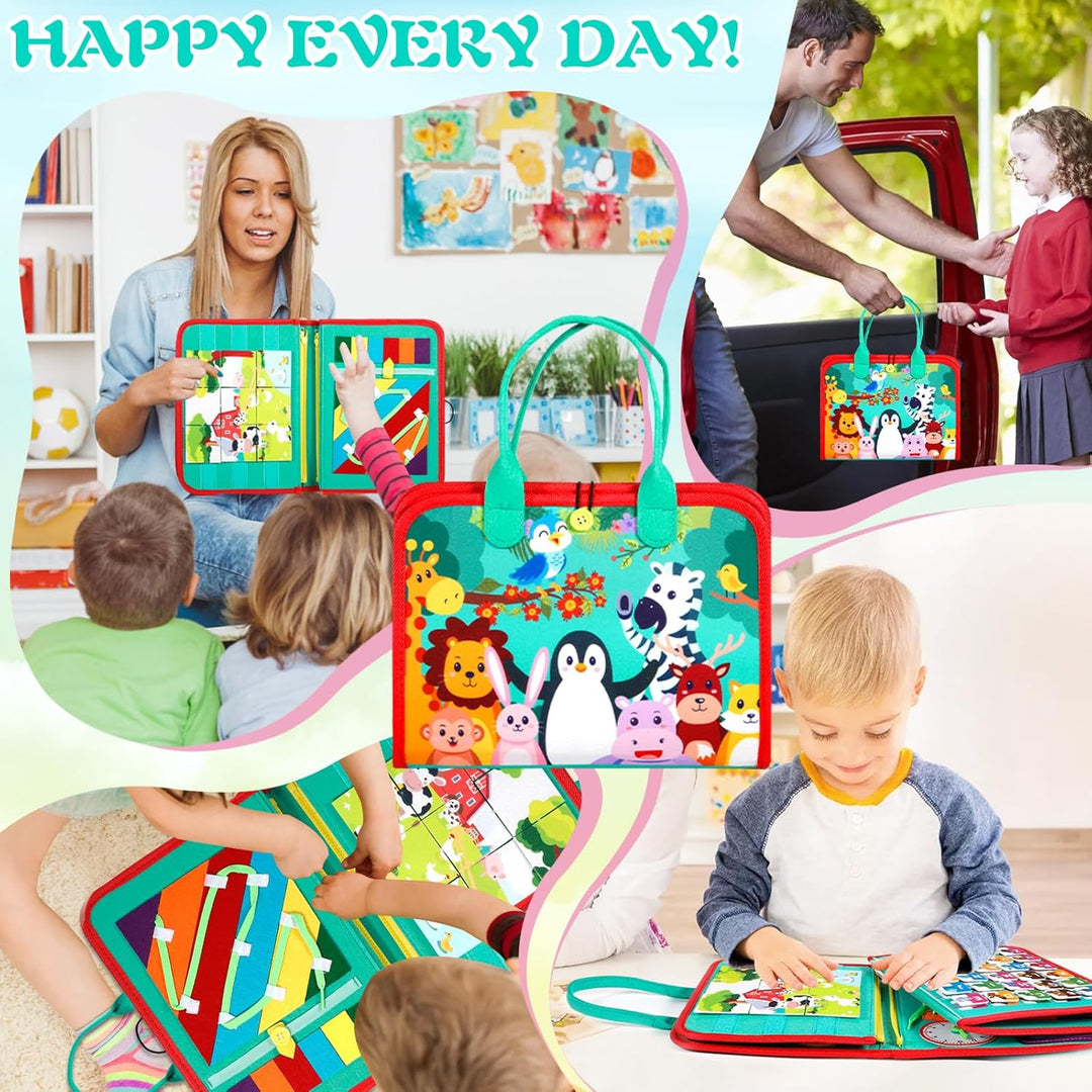 ZLPBAO Busy Board 9 in 1 Montessori Spielzeug ab 1 2 3 4 Jahre, Activity Board Baby 3D Filz Board Se