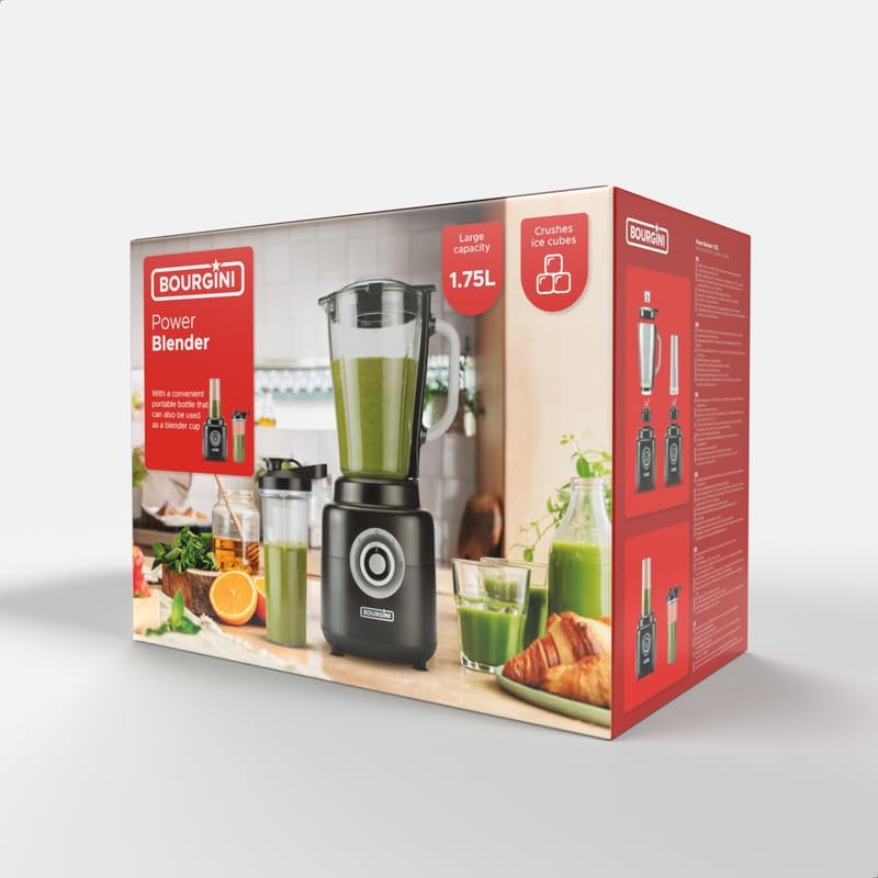 Bourgini Power Blender 1.75L- Standmixer Glas - 1000 Watt - Mixer Smoothie maker - Blender to go mit