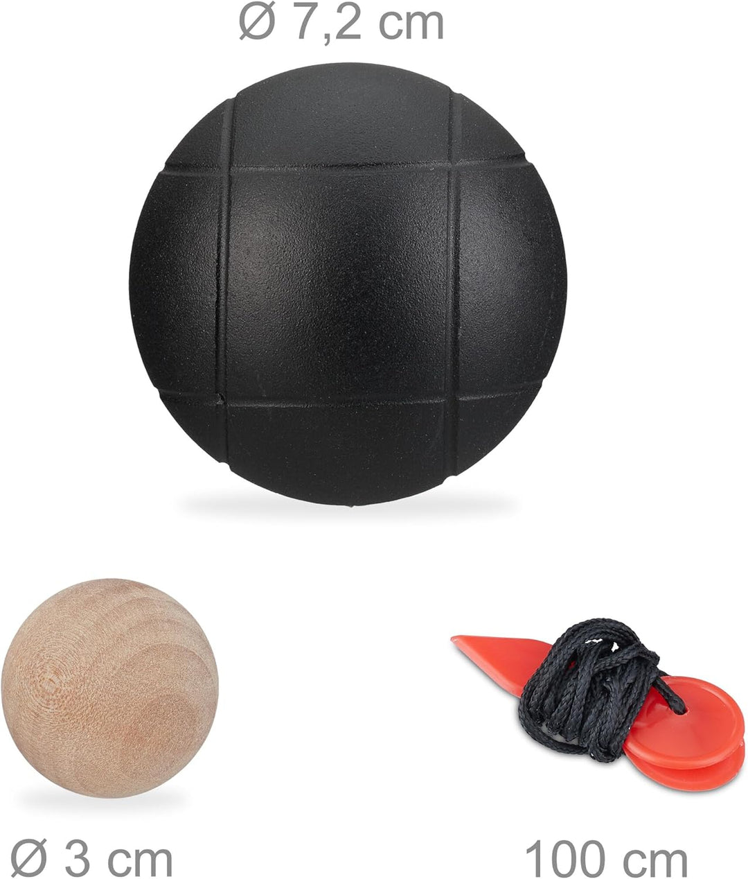 Relaxdays Boule Kugeln, 8 Metall-Kugeln, Set mit Zielkugel & Abstandsmesser, Tragetasche, Boccia Spi