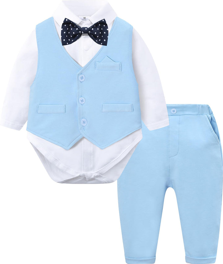 mintgreen Baby Anzug Junge, 3 Stück Formelles Outfit Taufanzug Gentleman Smoking Shirt & Weste + Hos