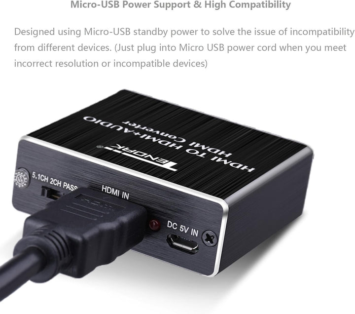 Tendak HDMI Audio Extractor, HDMI Audio Splitter 4K HDMI zu HDMI SPDIF TOSLINK Optical und 3,5mm Ste