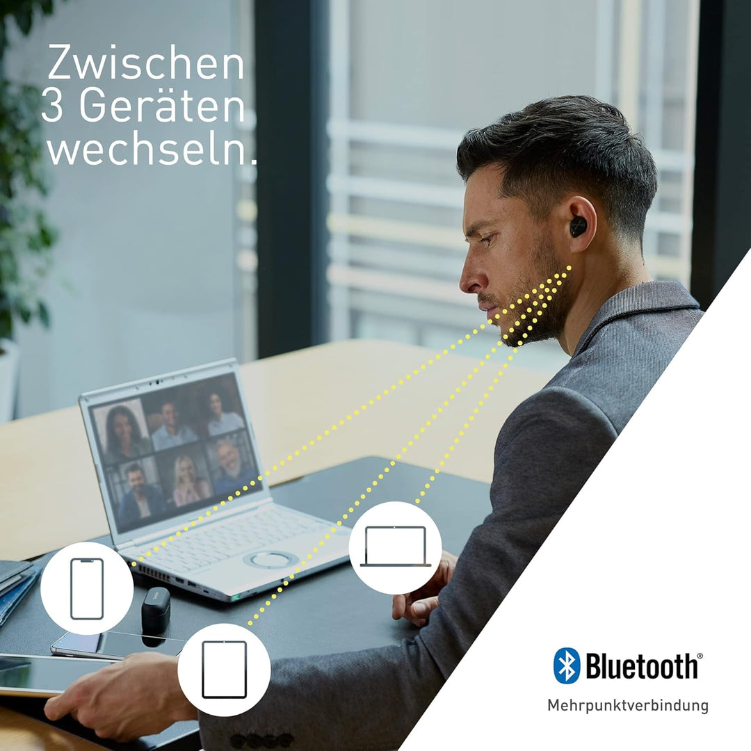 Technics EAH-AZ80E-K kabellose Ohrhörer mit Noise Cancelling, Multipoint Bluetooth 3 Geräte, bequeme