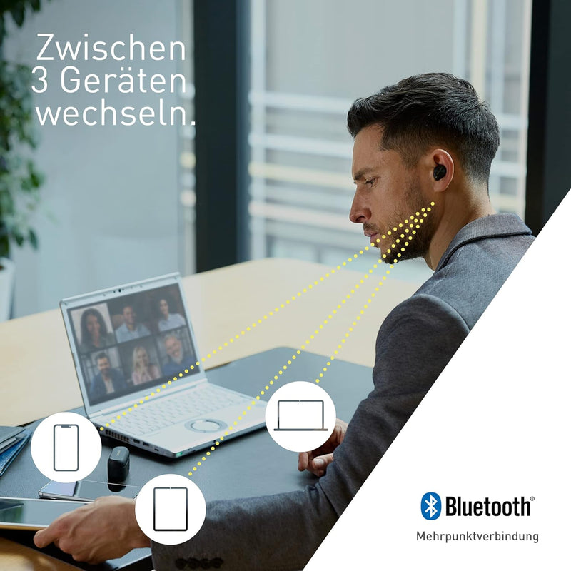 Technics EAH-AZ80E-K kabellose Ohrhörer mit Noise Cancelling, Multipoint Bluetooth 3 Geräte, bequeme