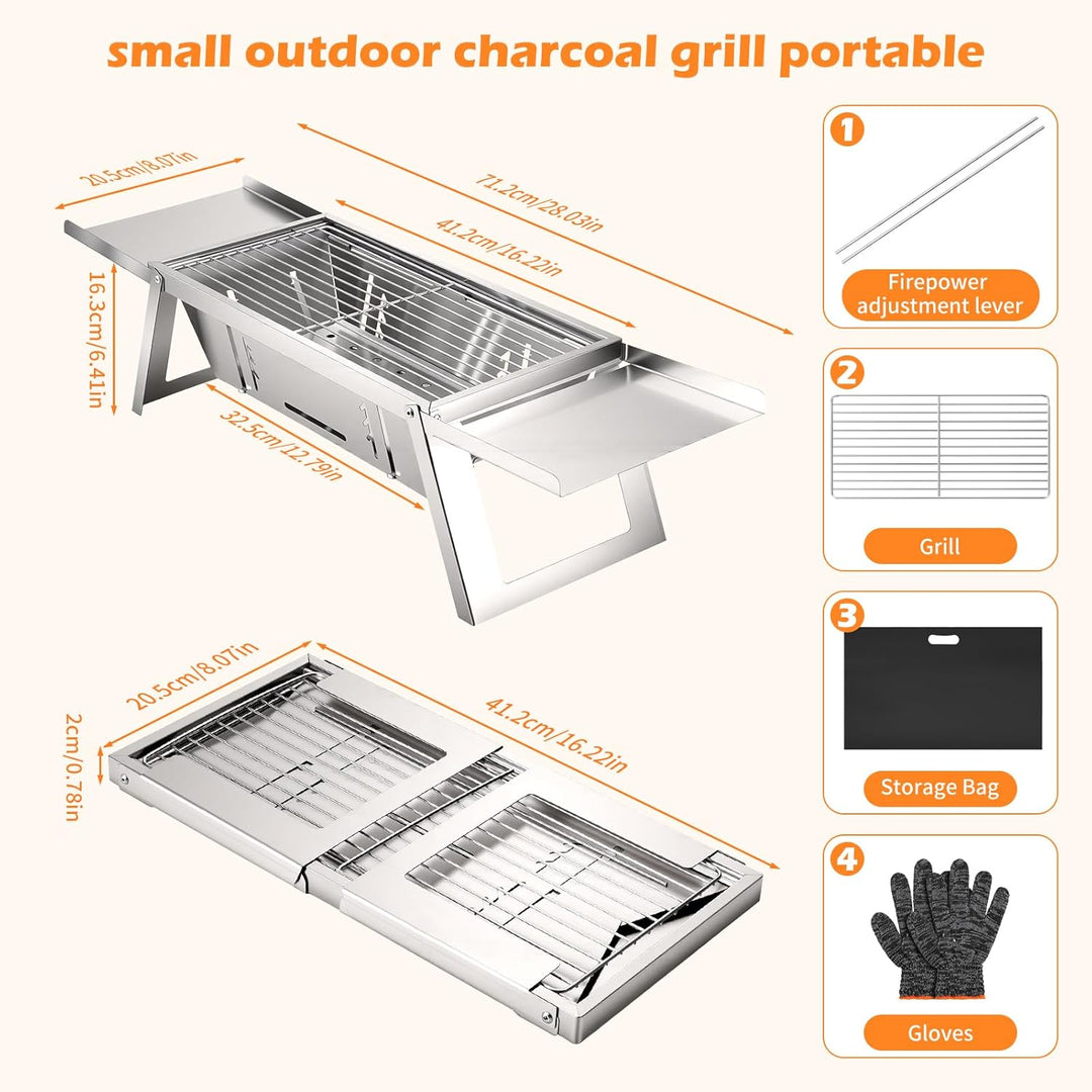 Kleiner Tragbarer Camping Holzkohlegrill, Mini tischgrill holzkohle mit 4-stufiger Hitzeverstellung,