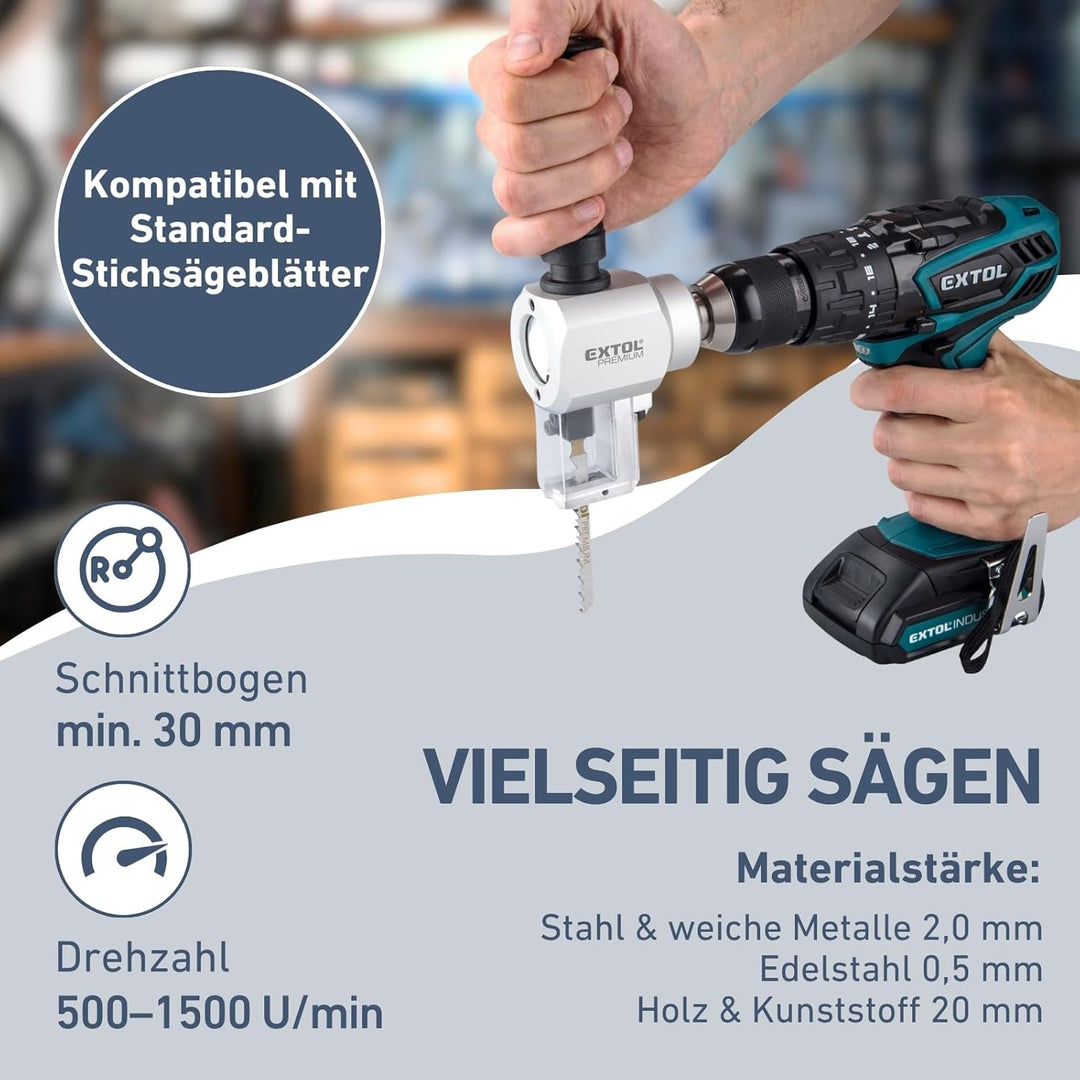 Nibbler-Stichsäge-Kombi-Aufsatz für Bohrmaschinen I Blechknabber & Stichsäge All-in-One-Bohraufsatz-