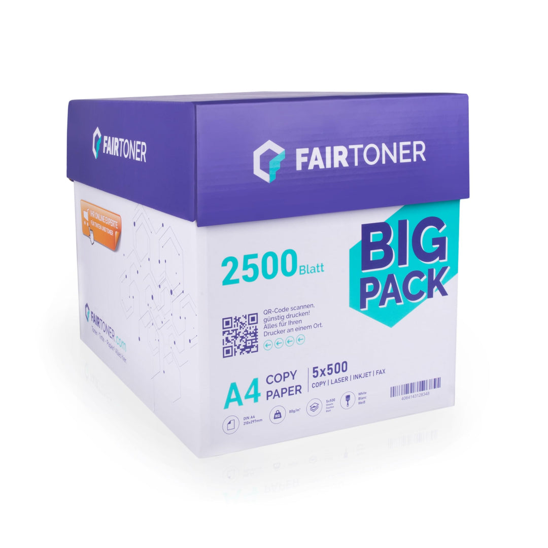 FairToner Kopierpapier 2500 Blatt DIN-A4 80g, Weiss (5 x 500 Blatt / 5er Pack) Universal Druckerpapi