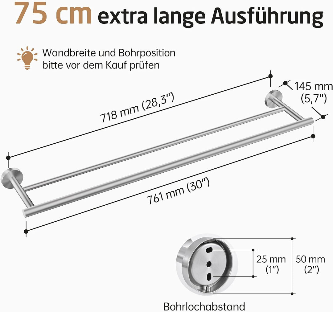 KES Handtuchhalter Doppel Badetuchhalter Edelstahl SUS304 Handtuchstange 75CM Badezimmer Handtuch Ha