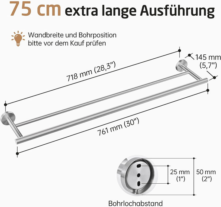 KES Handtuchhalter Doppel Badetuchhalter Edelstahl SUS304 Handtuchstange 75CM Badezimmer Handtuch Ha
