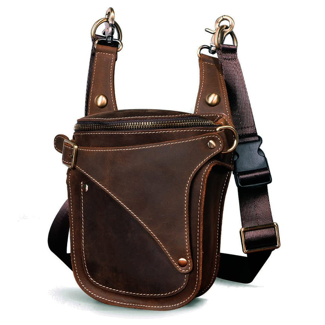 Le'aokuu Herren Leder Motorrad Hüfttasche Messenger Schulter Drop Leg Bag B9326 0 Braun, B9326 0 Bra