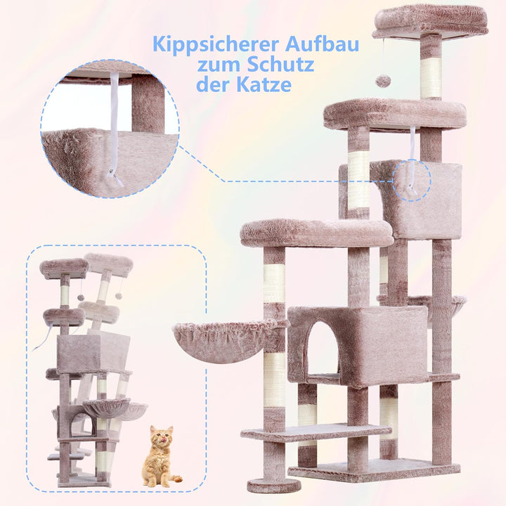 Hey-brother XXL Kratzbaum für gross Katzen, 180 cm hoch Stabil Katzenbaum mit rechts erweitert mit 3