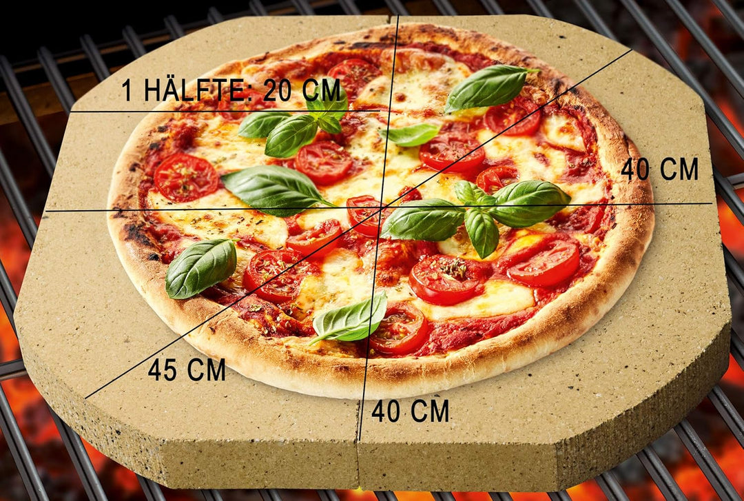 Pizzastein, Brotbackstein, 2-teilig, 40 x 20 x 3 cm je Hälfte, für Pizza, Flammkuchen, frischem Brot