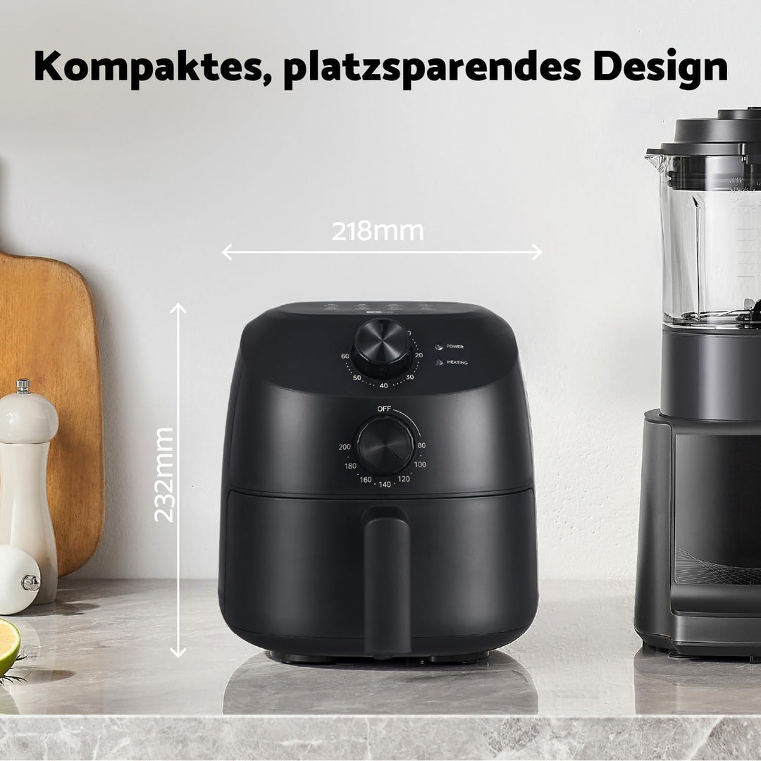 aeco Cube 2.0 Mini Airfryer – Kompakte Heissluftfritteuse, 2 Liter, BPA-frei, 60 Min. Timer, Antihaf