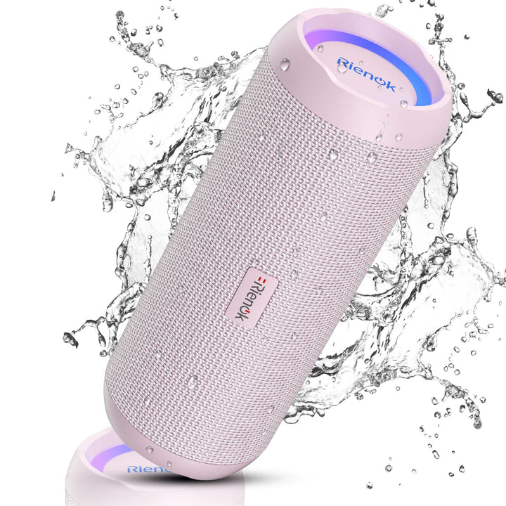 RIENOK Bluetooth Lautsprecher mit Licht Bluetooth 5.3 Musikbox Bass Kabellos Box mit IPX7 wasserdich