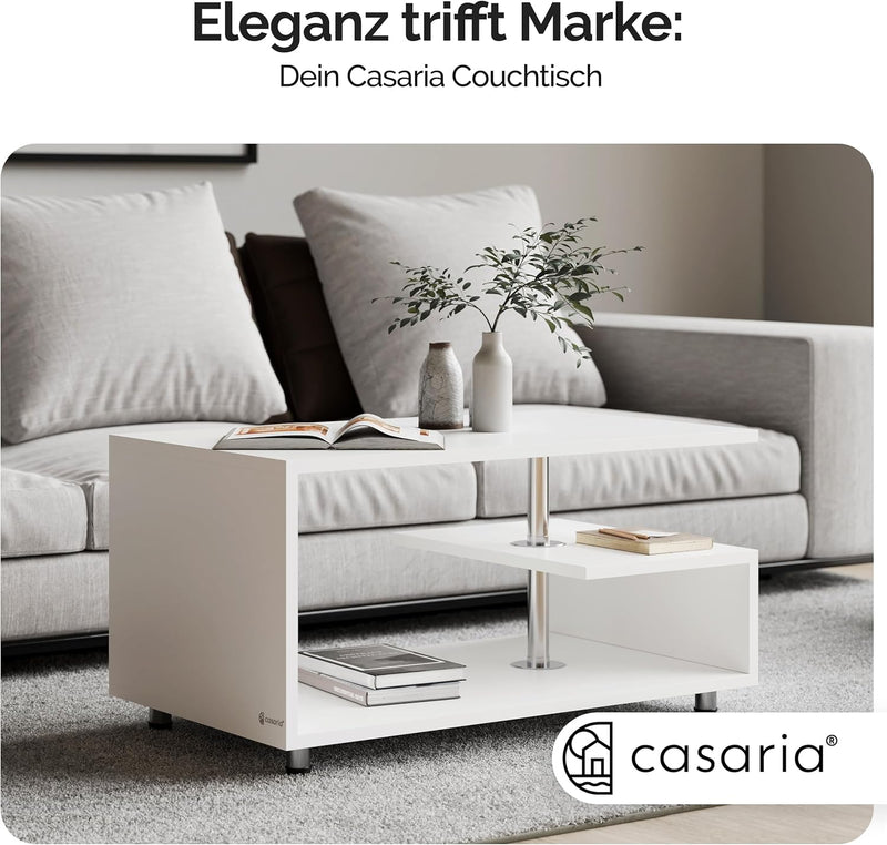 Casaria® Couchtisch Weiss Holz Stauraum Höhenverstellbar Ablage Kratzfest Modern Rechteckig Beistell