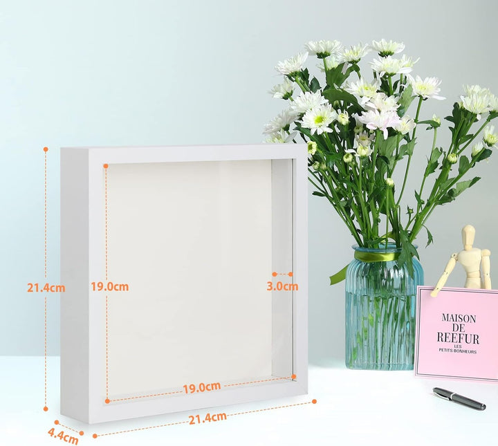 2er 3D Bilderrahmen zum Befüllen, 3D Bilderrahmen Tiefer Objektrahmen 20 x 20 cm mit Transparente Ec