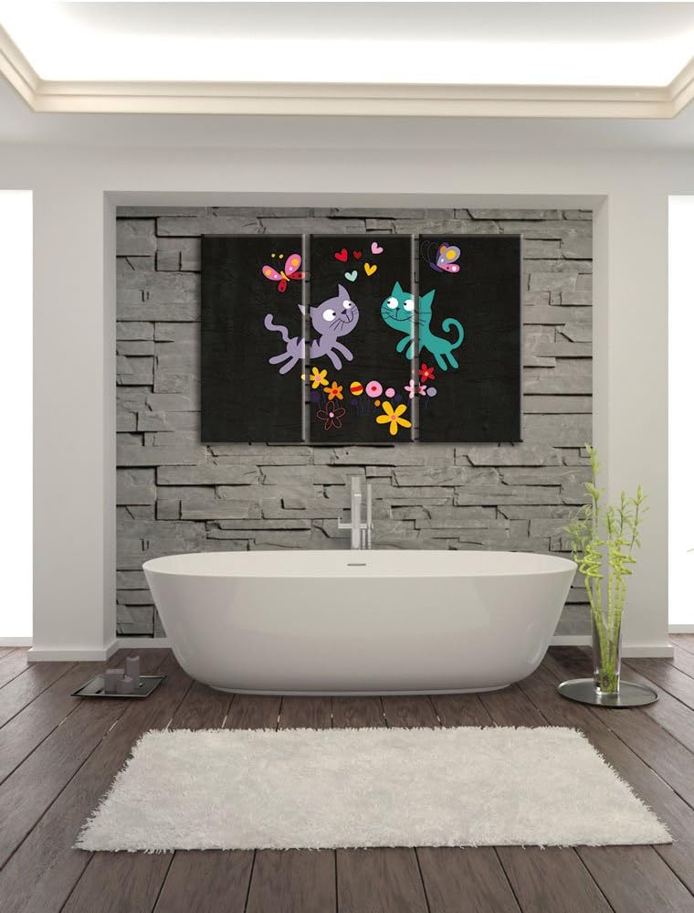 Pixxprint fröhlich und spielende Kätzchen weiss 3-Teiler Leinwandbild 120x80 Bild auf Leinwand