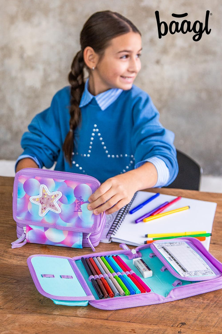 Baagl 3 Fach Federmäppchen Mädchen, Schulmäppchen für Schreibwaren, Schulsachen Federtasche, Federma