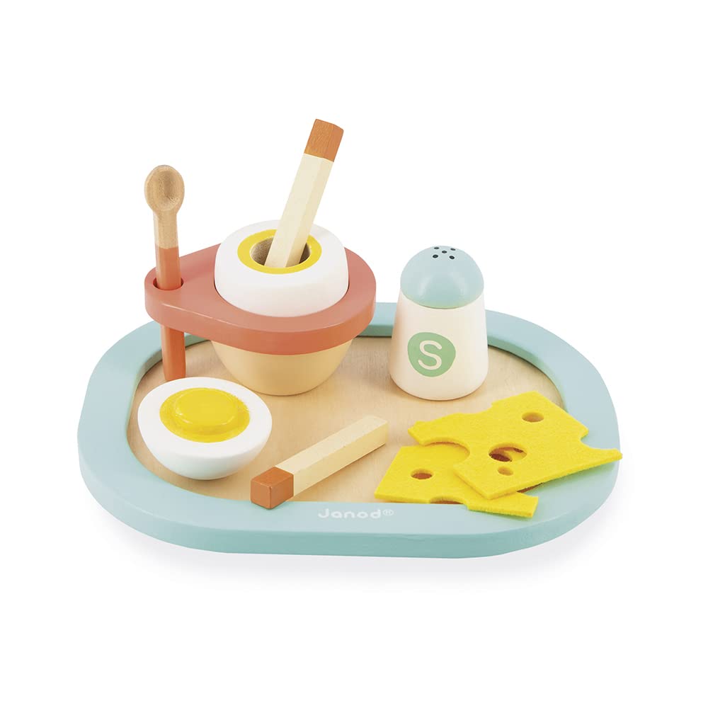 Janod J06625 My First Egg Cup-Imitation Kitchen and Dinette Toy-9 Elements Included-FSC Certified-Wa