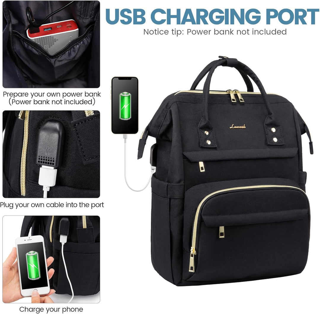 LOVEVOOK Rucksack Damen Schulrucksack, Wasserdicht Laptoprucksack mit Ladeanschluss, Rucksäcke für U