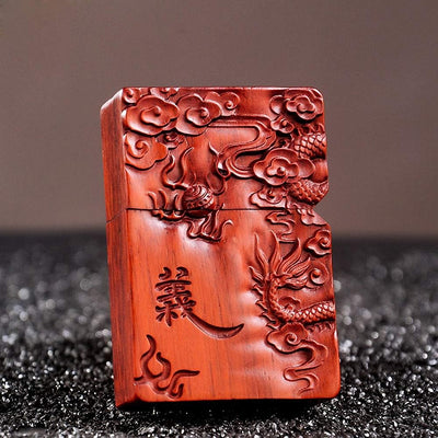 Generic Natural Huanghuali Rosewood Carving Lichter Outer Case for Zippo Module Guan Gong Yu Warrior