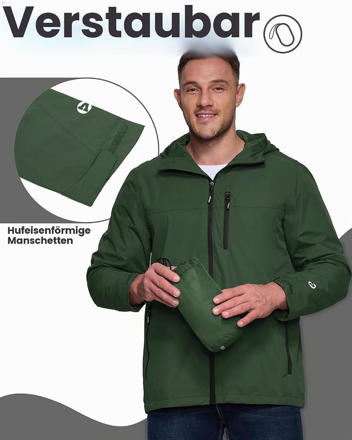 Outdoor Ventures Regenjacke Herren Wasserdicht Atmungsaktiv, Packbar Fahrrad Jacke Leichte Windbreak