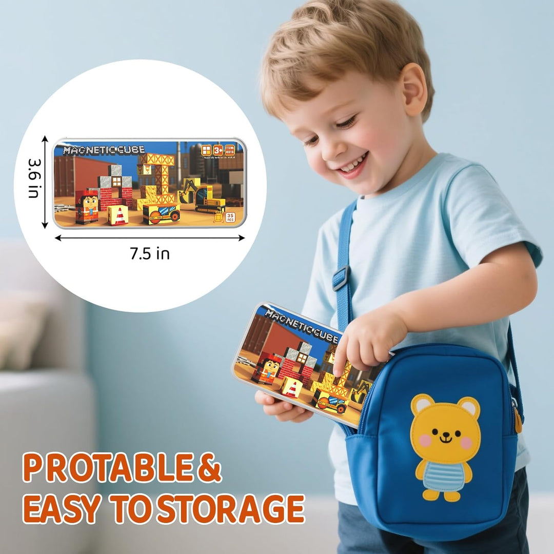 Magnetische Bausteine Reisespielzeug für Kinder, Tragbare Eisenbox Magnetische Spielsteine Magnetisc