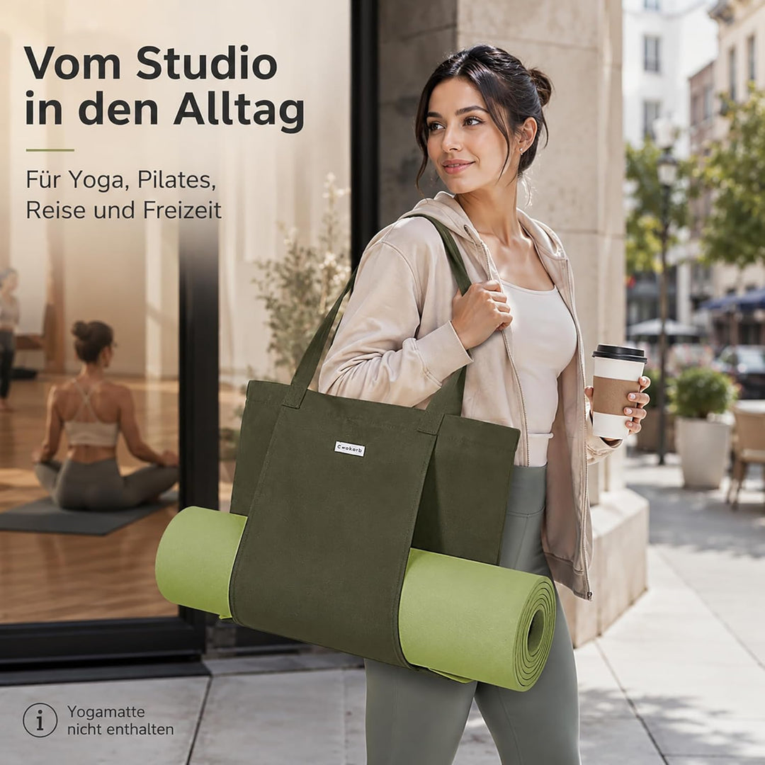 Yogatasche Damen mit Nassfach, Flaschenhalter und Durchgehendem Reissverschluss,Matte Einfach Heraus