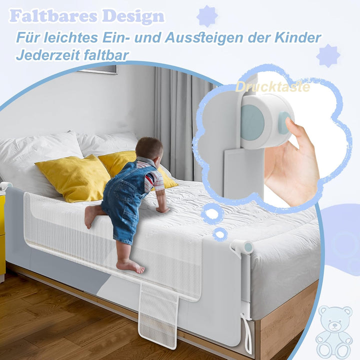 XMTECH 1st Bettgitter 200 cm Bettschutzgitter Kinderbettgitter für Kinder, Rausfallschutz Bett Babyb