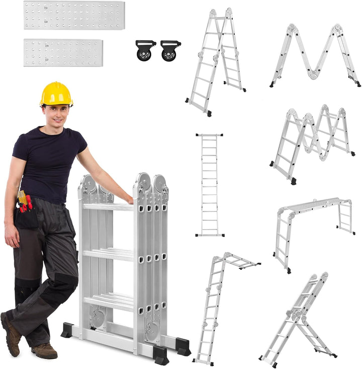 LZQ 4x3 Mehrzweckleiter 340cm 6 in 1 Alu Leiter Vielzweckleiter Klappleiter Haushaltsleiter Arbeitsl