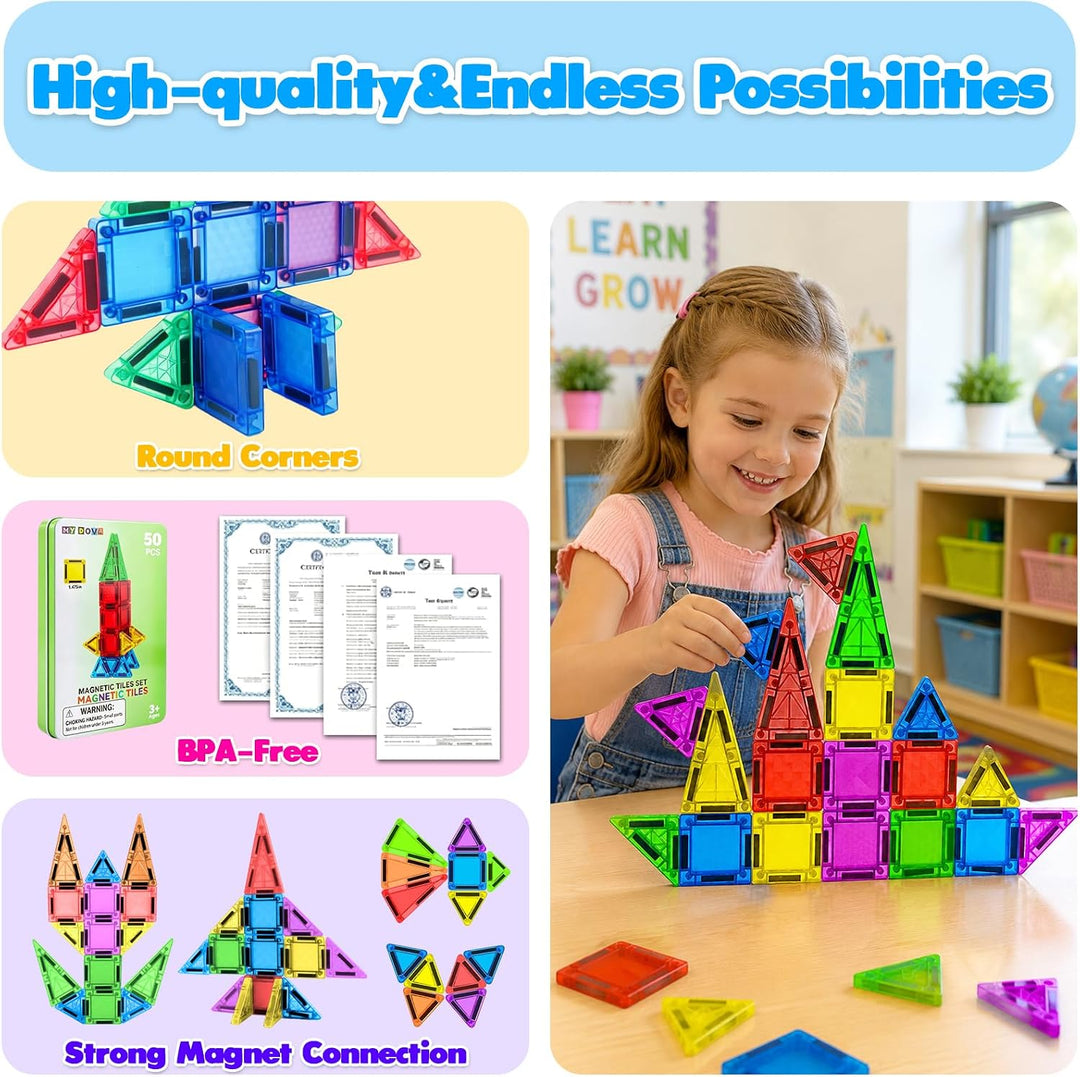 50 PCS Magnetfliesen, 3D Magnetische Bausteine Kit, STEM Reise Magnetfliesen für Kinder mit Eisen Ca