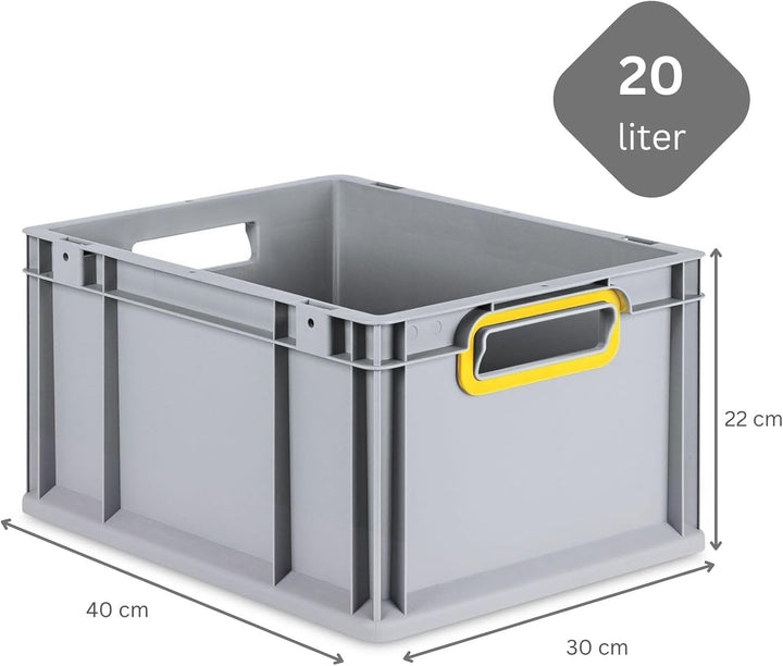 SparSet 5x Eurobox NextGen Color | HxBxT 22x30x40cm | 20 Liter | Griffe gelb offen | Glatter Boden |