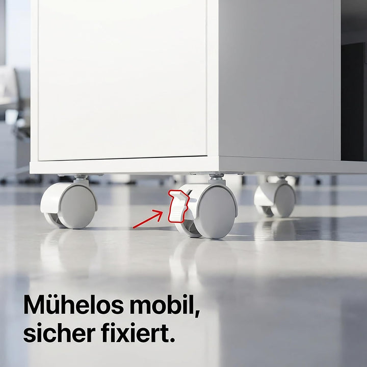 Relaxdays Rollcontainer, 2 Schubladen, 3 Fächer, HxBxT: 65 x 30 x 60 cm, MDF, Büro Unterschrank, Akt