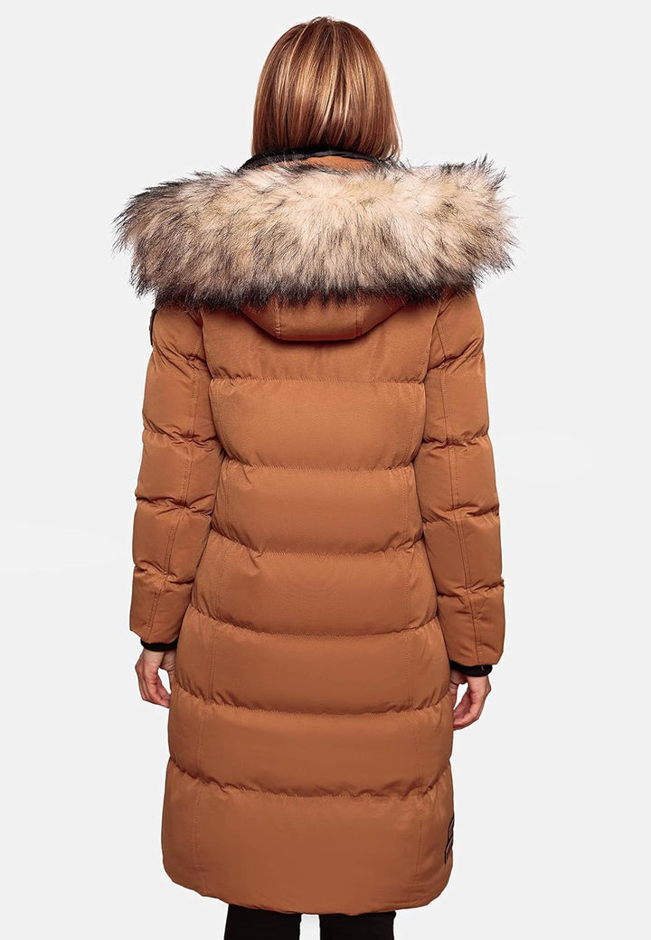 Navahoo Damen Wintermantel Warmer Steppmantel lang mit Abnehmbarer Kapuze Fahmiyaa XS-3XL S Rusty Ci