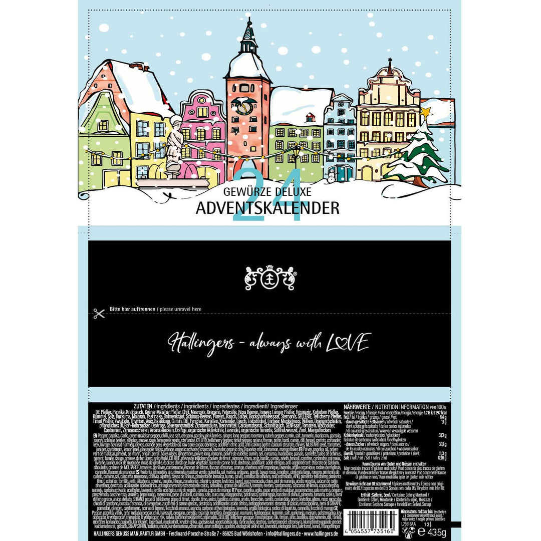 Hallingers Nostalgische Altstadt - Gewürz Adventskalender handmade, 24 Gewürze aus aller Welt (Set)